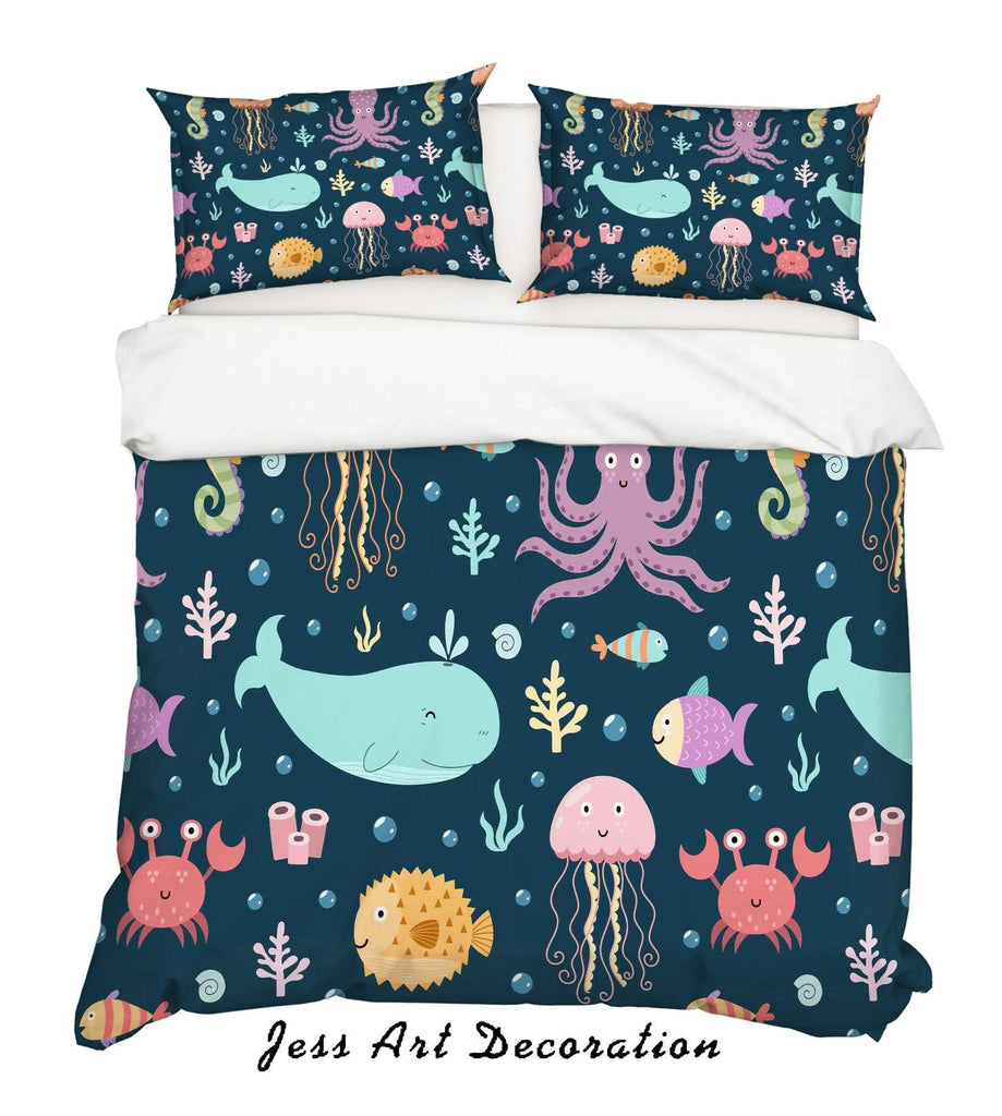 3d Cartoon Octopus Dolphin Quilt Cover Set Bedding Set Pillowcases