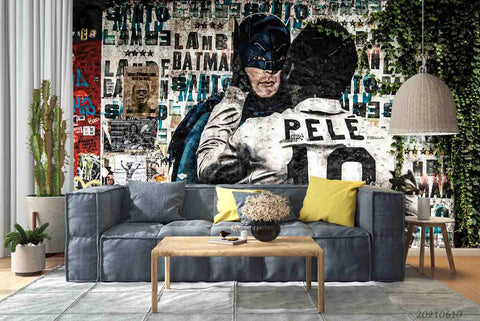 3D Hand-painted Graffiti Pele Batman Wall Mural Wallpaper SWW1799 |  Jessartdecoration
