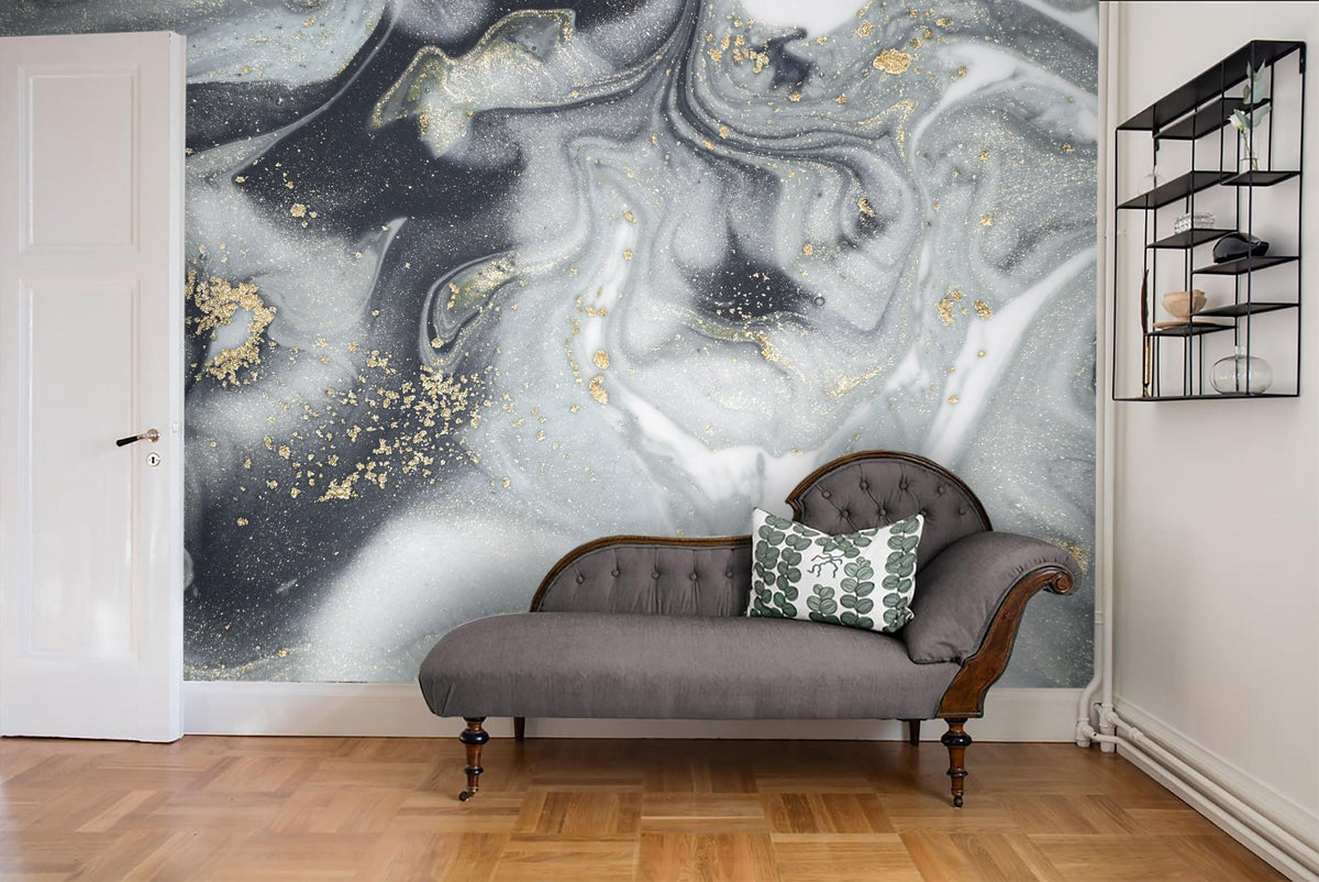 3D Abstract Grey Gilding Marbling Wall Ship Mural Wallpaper 28