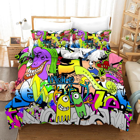 3d Street Graffiti Quilt Cover Set Bedding Set Pillowcases 202