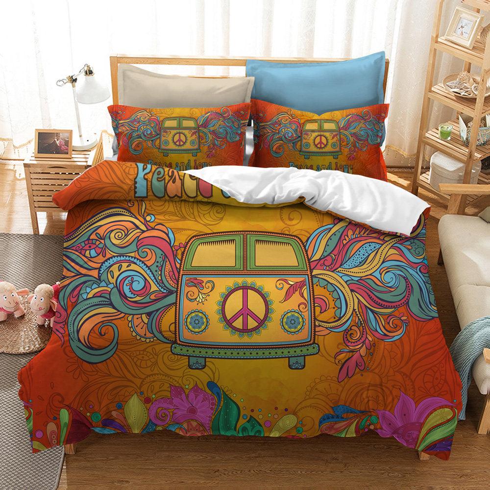 3d Peace Bus Flower Quilt Cover Set Bedding Set Pillowcases