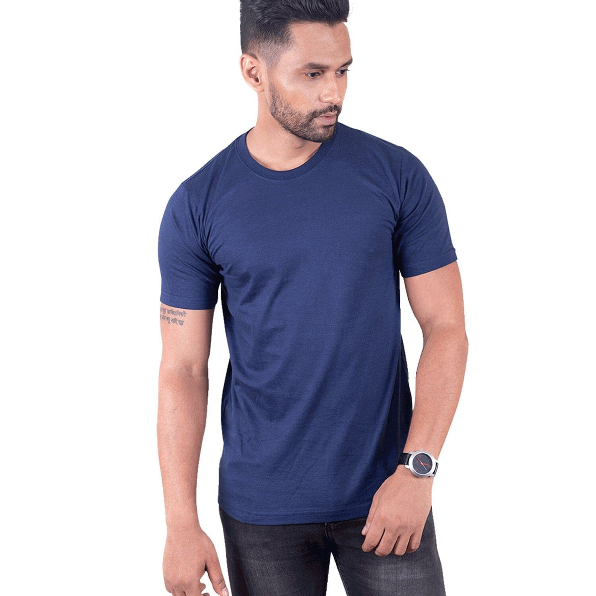 Round Neck Navy Blue Half Sleeve By GoodyBro