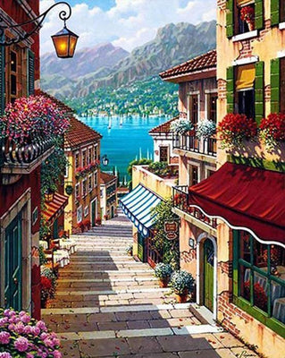 paint by numbers kit Bellagio village - Custom paint by number