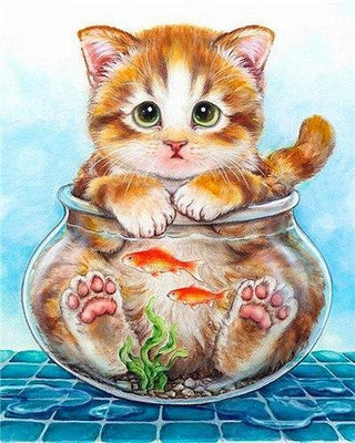 paint by numbers kit Cat In Fish Bowl - Custom paint by number