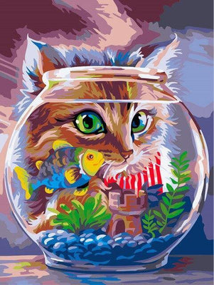 paint by numbers kit Cat Watch A Little Fish - Custom paint by number