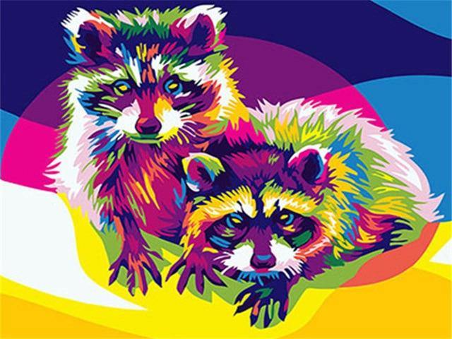 Paint By Numbers Adults kids Cute Raccoons DIY Painting Kit 40x50CM Canvas