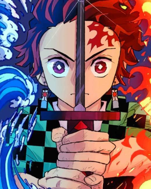 Demon Slayer Tanjiro With Sword Paint by Numbers