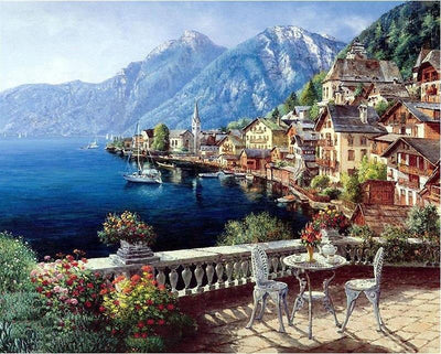 paint by numbers kit Hallstatt Lake - Custom paint by number