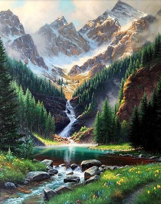 paint by numbers kit Rocky Mountain Waterfall - Custom paint by number