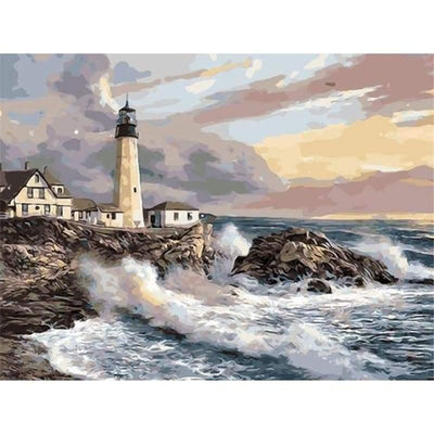 VINTAGE NEW Paint Works Paint By Number Kit 9”X12” Lighthouse INTERMEDIATE