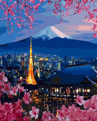 paint by numbers kit Tokyo tower and Mt. Fuji - Custom paint by number