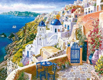Paint by Numbers Santorini WITH FRAME, Painting by Number City Kit for  Adult on Canvas, Coloring Kit Cityscape 