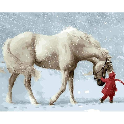 paint by numbers kit White Horse in Snow - Custom paint by number