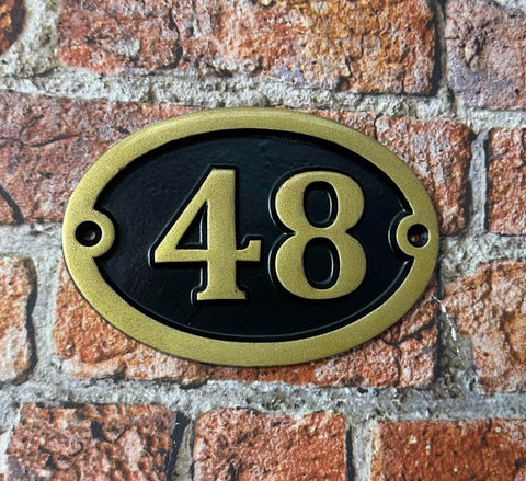 house number signs in aluminium painted gold