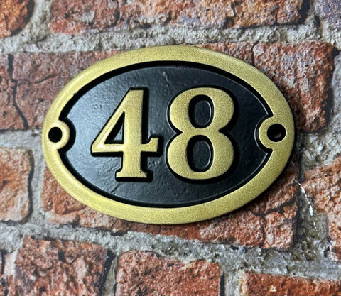 house number signs in aluminium painted gold