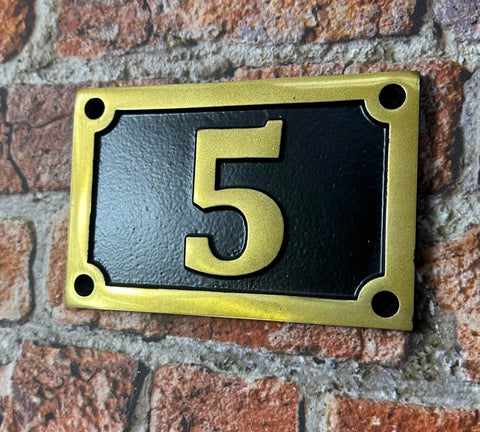 house number sign aluminium painted gold