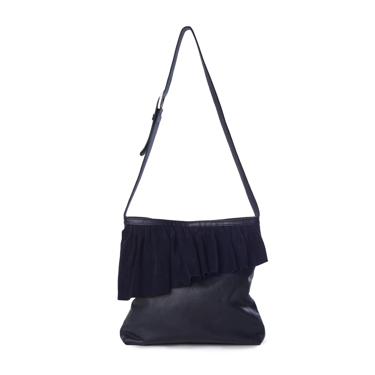 The Ruffle Shoulder Bag   Navy