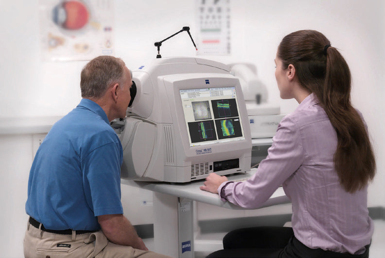 A man getting an optical coherence tomography (OCT) scan.