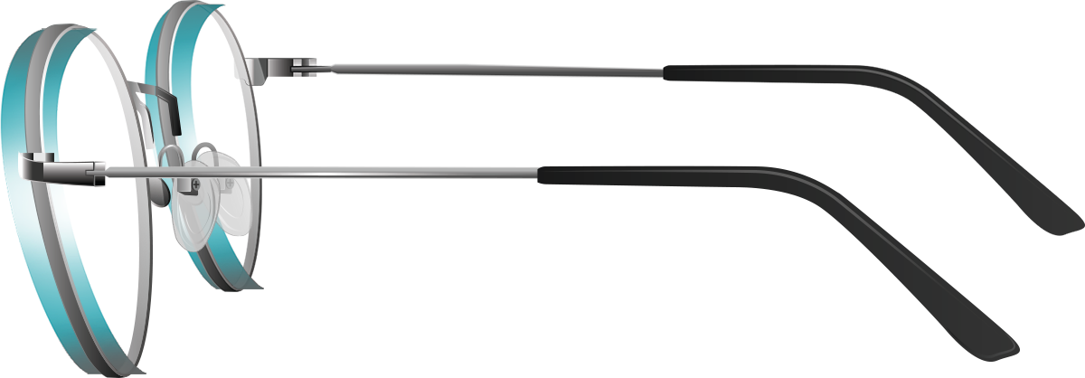 Lens thickness of prescription glasses with standard 1.50 plastic lenses for hyperopia