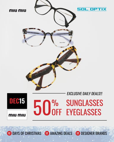 Three pairs of Miu Miu designer eyeglasses.