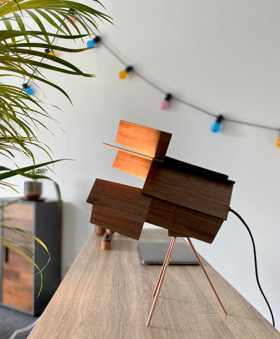 Fresnel-inspired wooden table lamp