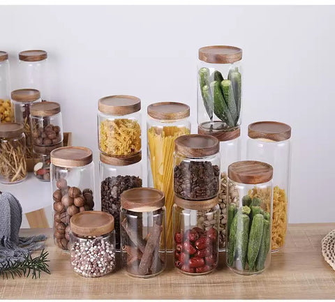 Acacia & Glass Storage Containers