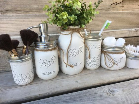 bathroom storage and decor made from glass jars (DIY) 