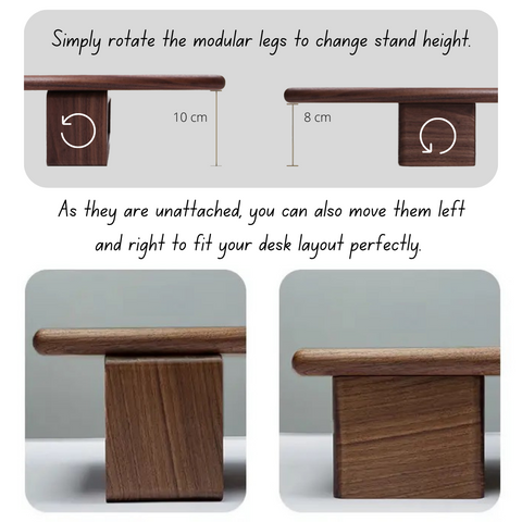 Modular adjustable wooden monitor stands