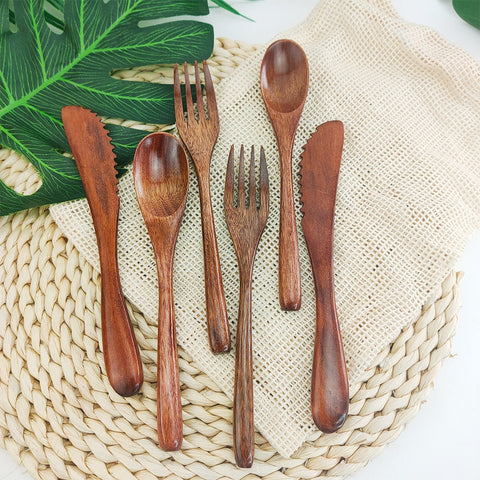 reusable acacia wood cutlery set