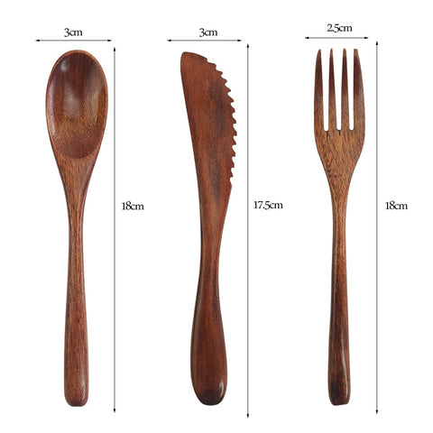 Wooden fork, knife and spoon set
