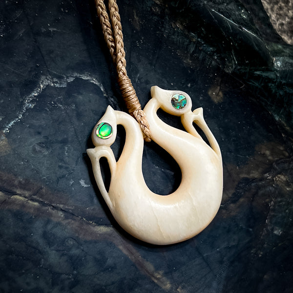 Koru Bone Hei Matau - Contemporary Bone Fish Hook Pendant - Sands Carving  Studio