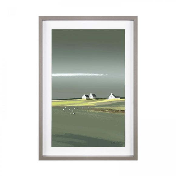 Aura White Washed Cottages Scene Framed Picture - Caths Direct