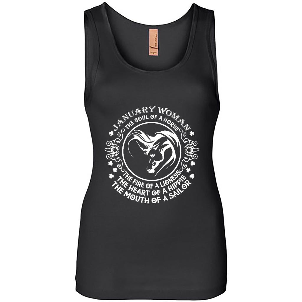 January Woman The Soul Of A Horse The Fire Of A Lioness, Horse Lover Design - Tank Shirts