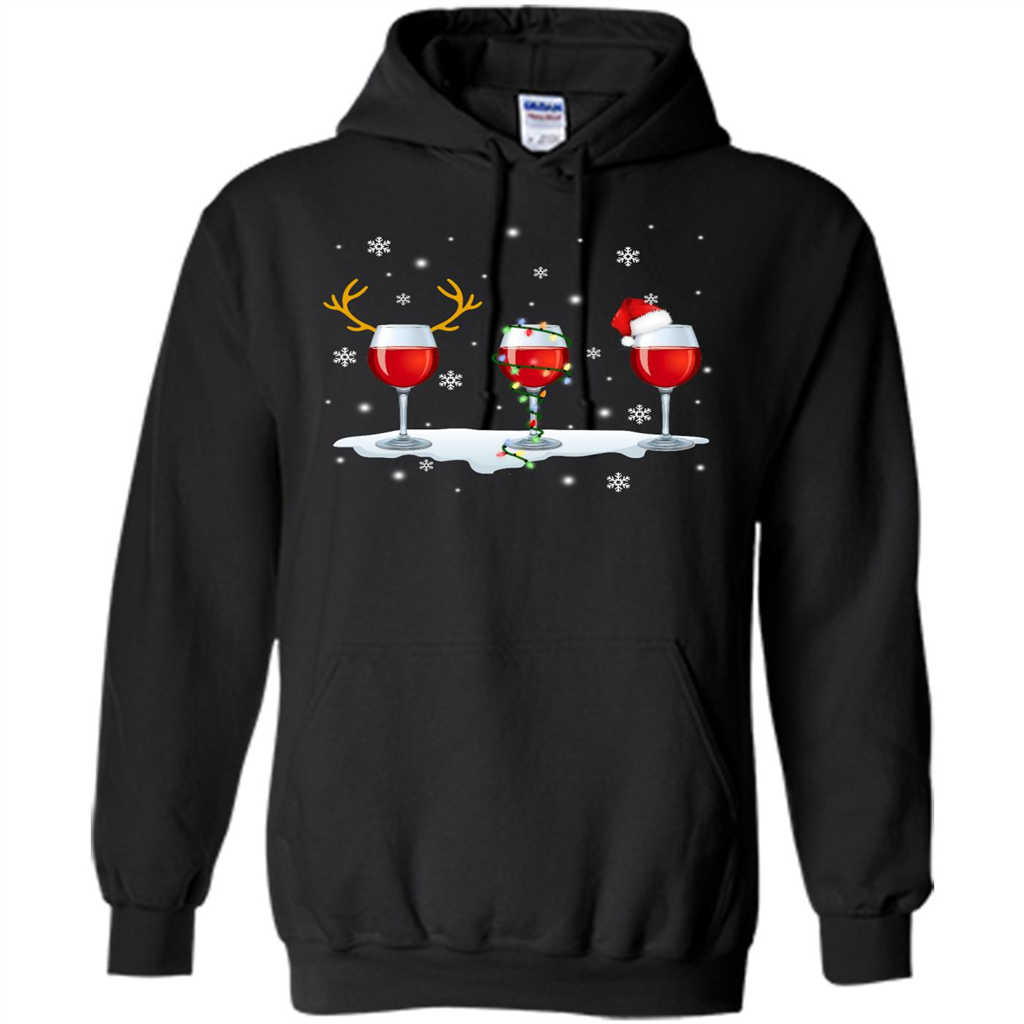 Wine With Christmas Light Deer Horn And Santa Hat - Heavy Blend Shirts