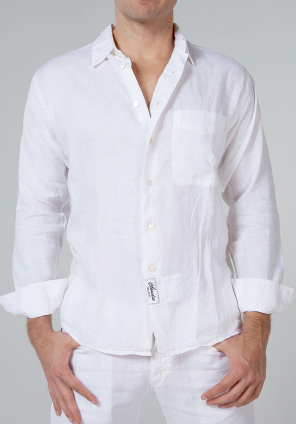 Italian Style Button-down Linen Shirt With Hand-stitching