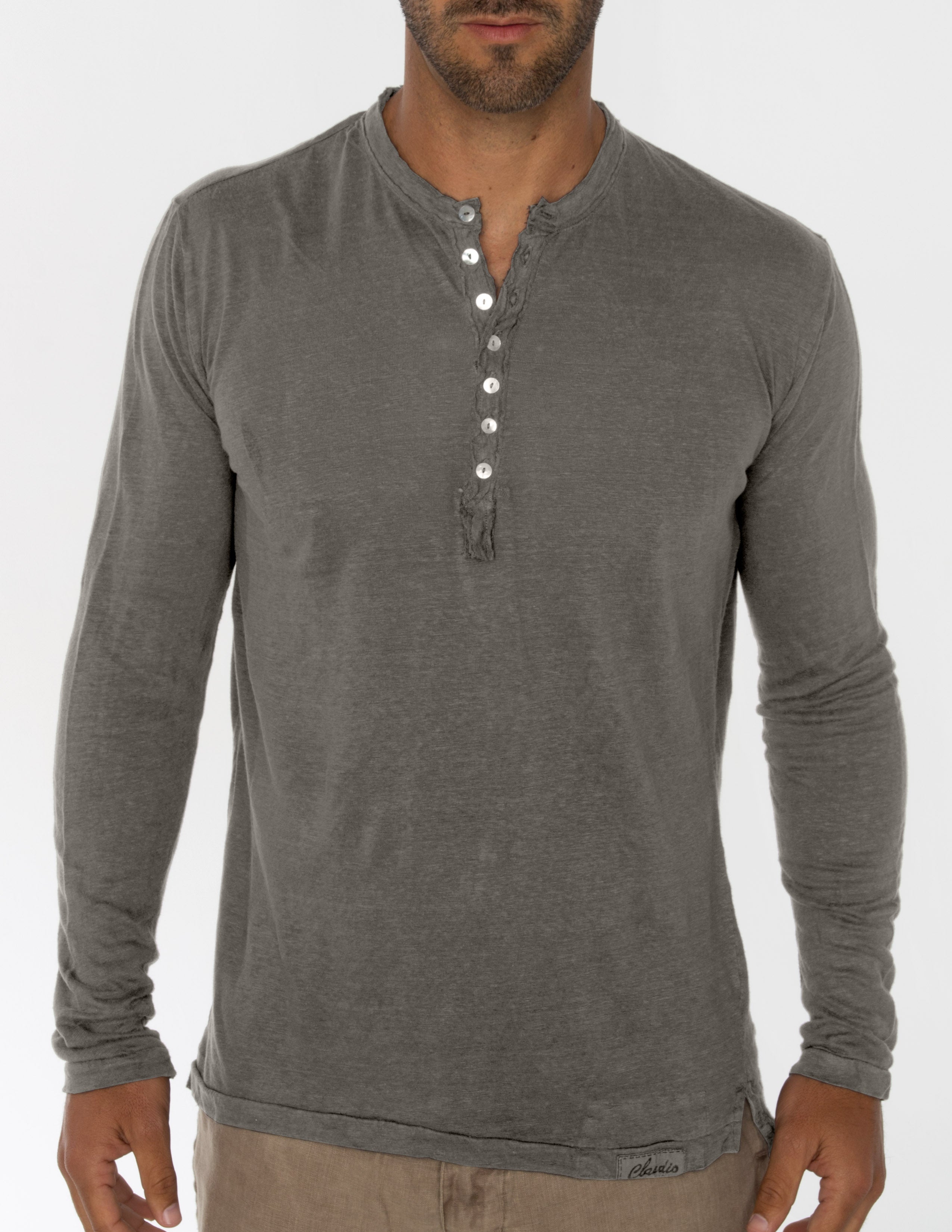 Linen V Neck Henley T-shirt For Men Italian Style Jersey Linen Fitted ...