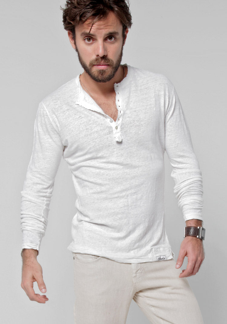 Linen V Neck Henley T-shirt For Men Italian Style Jersey Linen Fitted Long Sleeve Hoodie T-shirt 