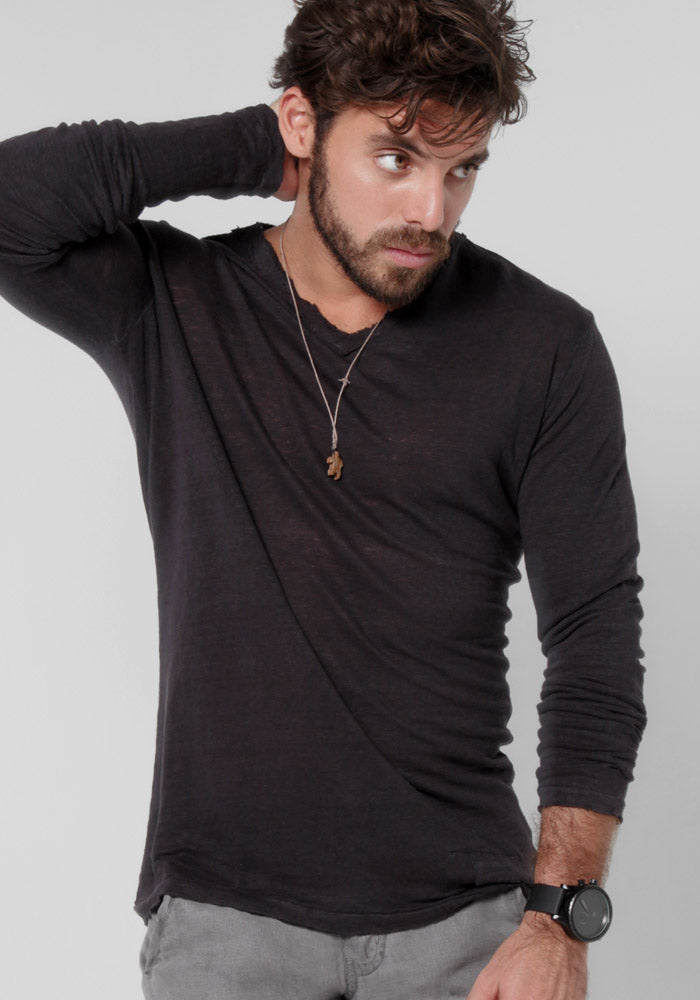 Linen V Neck T-Shirt for Men Italian Style linen l – Claudio