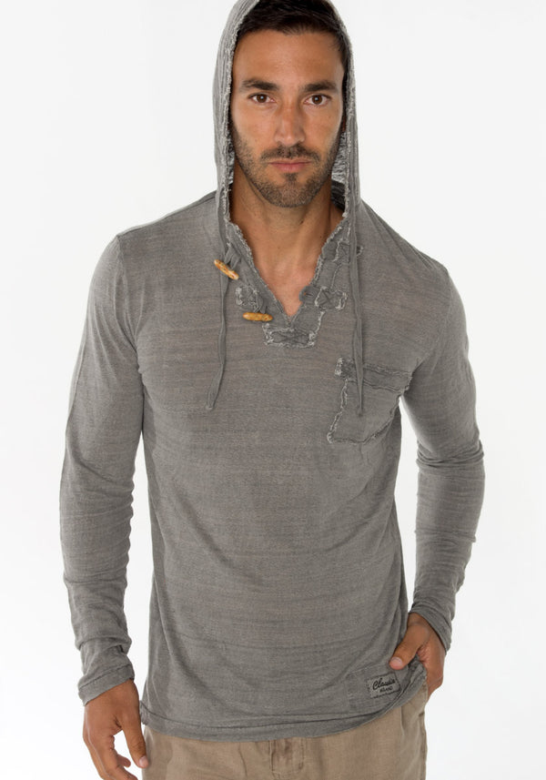 Men's Linen Long Sleeve Hoodie T-Shirt