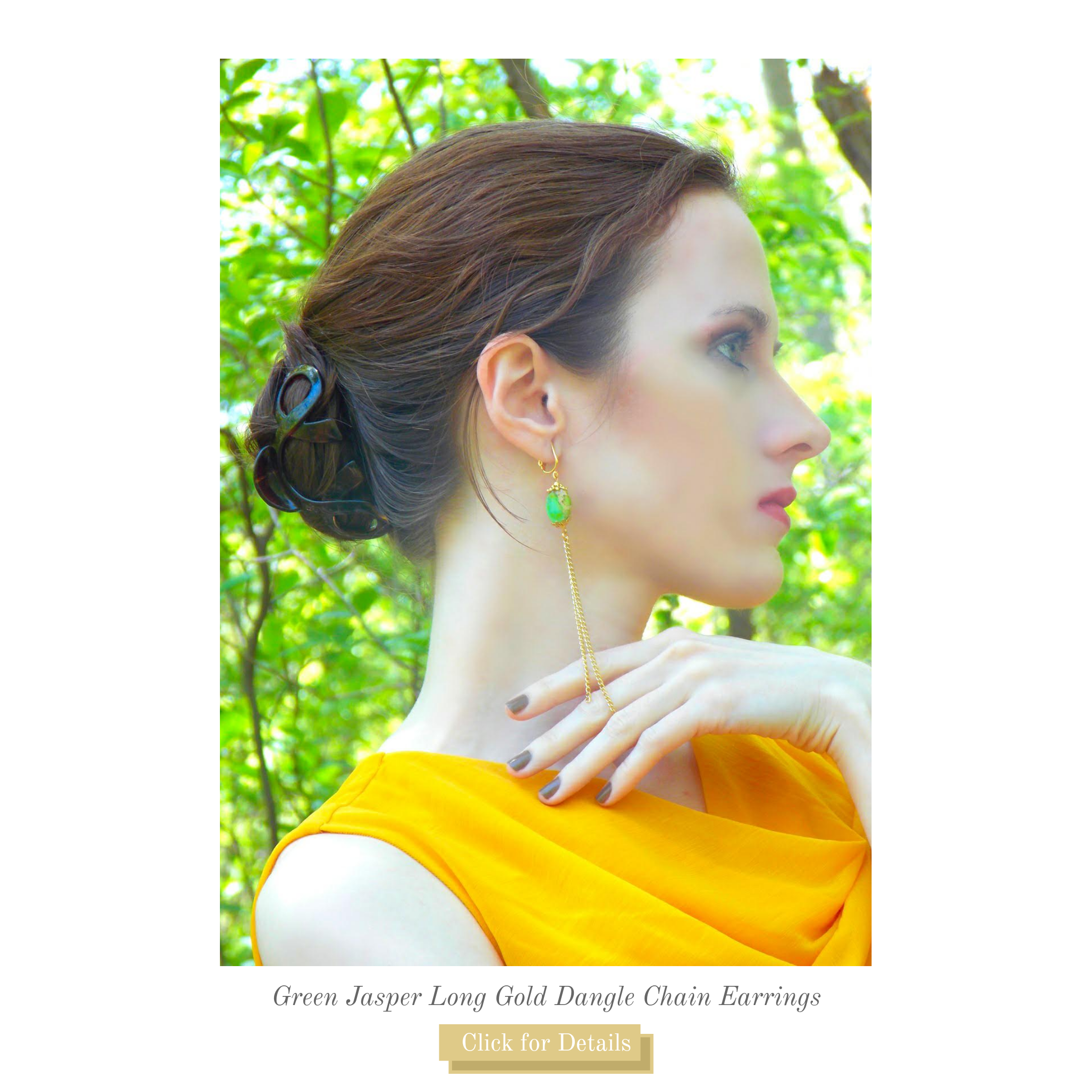 Green Jasper Long Gold Dangle Chain Earrings by KMagnifiqueDesigns