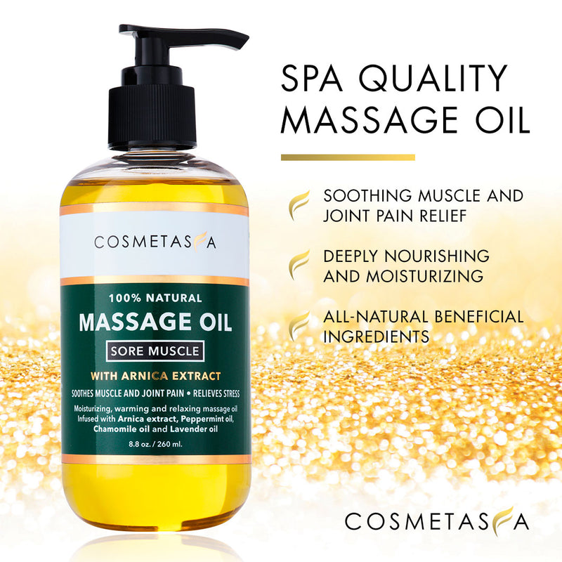 Cosmetasa Sore Muscle Massage Oil with Massage Ball Roller 8.8 oz