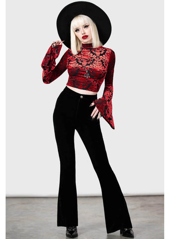 Killstar Solstice Velvet Lace Flare Bell Bottoms Trousers Black –