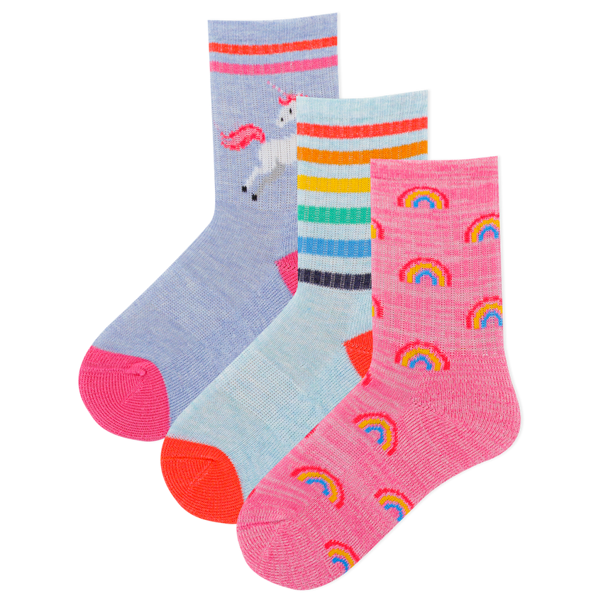 HOTSOX Kid's Rainbow Unicorn 3 Pack Crew Socks