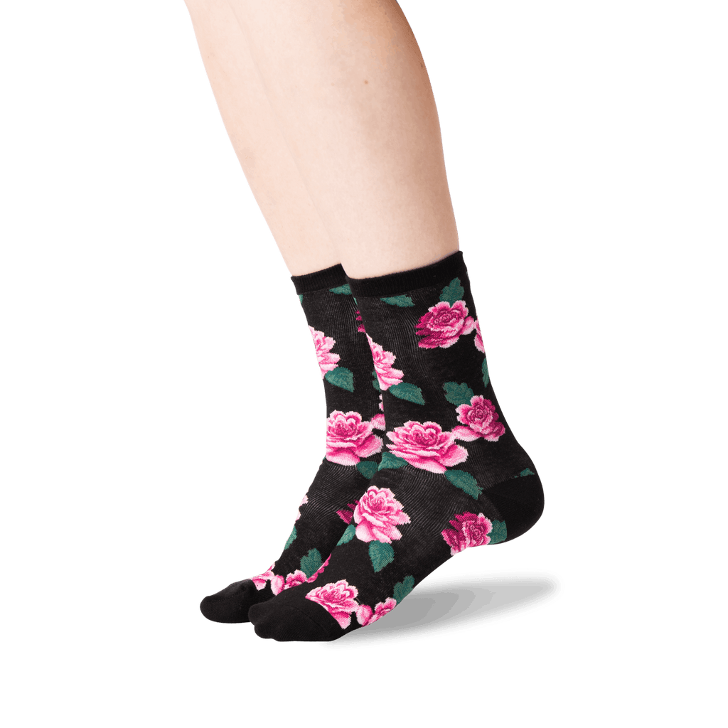 Womens Rose Print Crew Socks Hotsox 1753