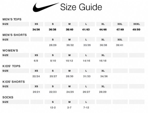 Nike Jacket Size Chart