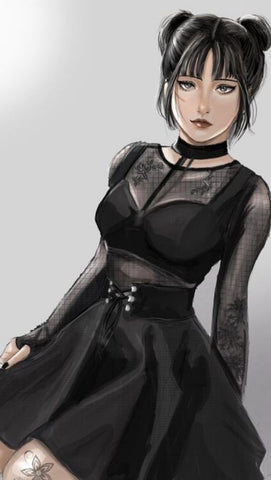 goth anime girl with nu goth style