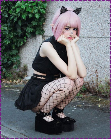 pastel goth girl with cat ears