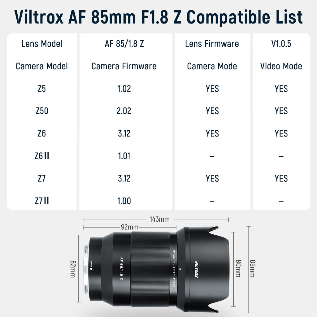 viltrox 85mmZ compatible list