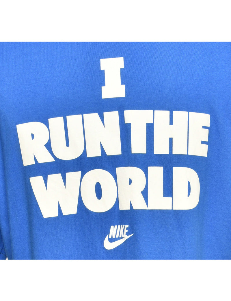 Unisex Run The World Nike Printed T-shirt Blue, XL | Retro Cerqular