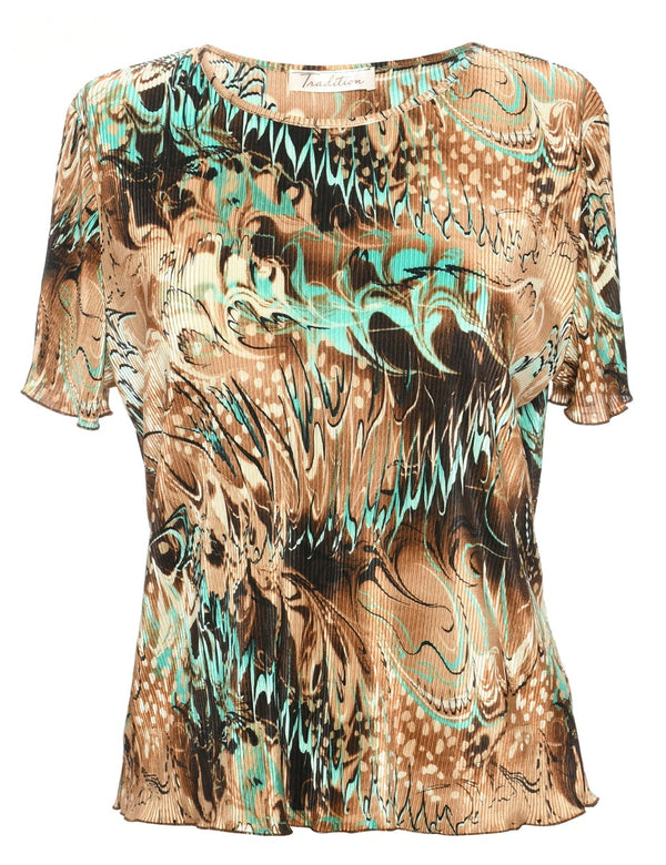 Tan And Light Green Traditions Blouse - L